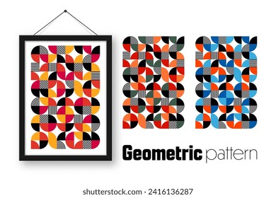 Marco de imagen con diseño geométrico de moda, estilo Bauhaus. Fondo moderno, elementos sencillos. Textura retro, formas geométricas básicas. Diseño de impresión, portada de póster minimalista. Ilustración del vector