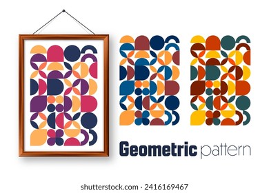 Picture frame with geometric trendy pattern, Bauhaus style. Modern background, simple elements. Retro texture, basic geometric shapes. Print design, minimalist poster cover. Vector illustration