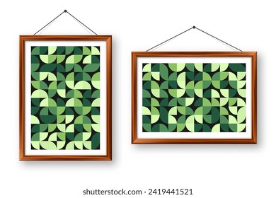 Picture frame with geometric trendy pattern, Bauhaus style. Modern background, simple elements. Retro texture, basic geometric shapes. Print design, minimalist poster cover. Vector illustration
