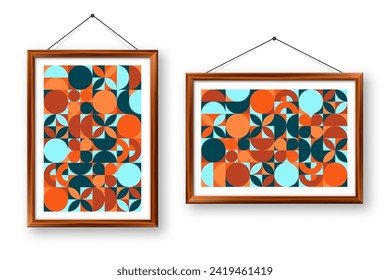 Bilderrahmen mit geometrischen Trendmustern, Bauhaus-Stil. Moderner Hintergrund, einfache Elemente. Retro-Textur, geometrische Grundformen. Printdesign, minimalistische Plakatabdeckung. Vektorgrafik