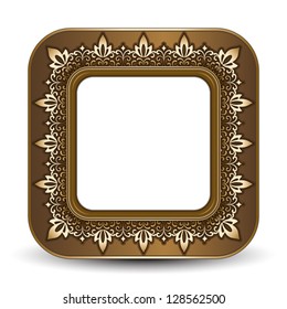 Picture frame, gold metal square photo framing on white. EPS10 vector