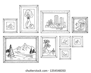 Picture frame graphic black white isolated sketch set illustration vector