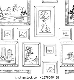 Picture frame graphic black white seamless pattern background illustration vector