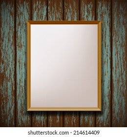 picture frame hanging on old wooden wall