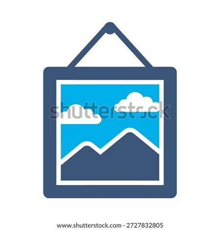 Picture frame icon blue flat vector design image photo symbol art gallery landscape decoration graphic element sign