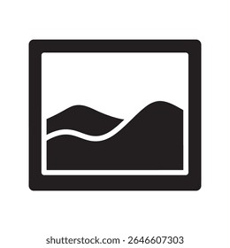 Picture frame icon with a landscape image representing a digital photo gallery a memory album or a piece of wall art for home decoration vector solid glyph icon