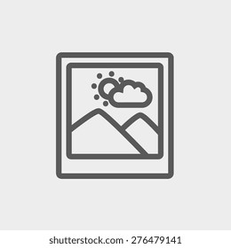 Picture with frame icon thin Landscape picture with frameline for web and mobile, modern minimalistic flat design. Vector dark grey icon on light grey background.