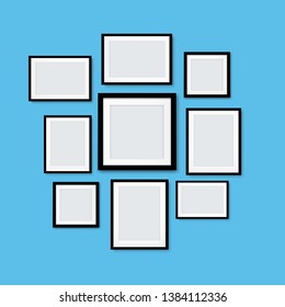 Picture Frame Isolated Blue Background With Gradient Mesh, Vector Illustration