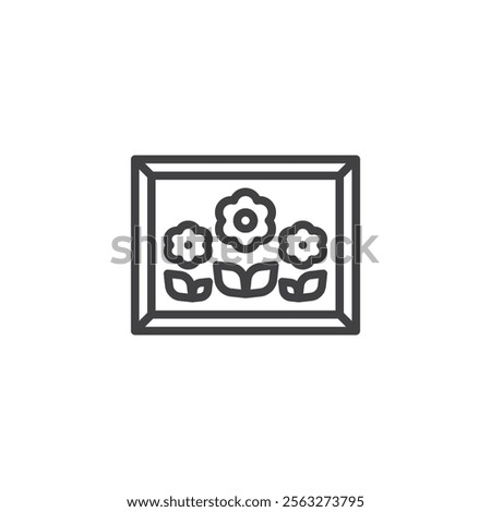 Picture Frame line icon. linear style sign for mobile concept and web design. Picture with flowers outline vector icon. Symbol, logo illustration. Vector graphics