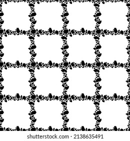 A picture frame made of pebbles. Empty stones border background. Hand draws black and white terrazzo. Template for photo frame. Vector set 