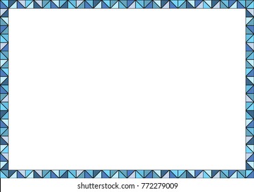 Picture frame made of regular triangles in shadew of blue with black outline, can be easily cut out and used as you wish, geometry and abstract border