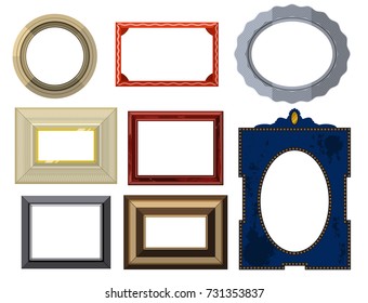 Picture frame museum interior exhibition decorative vector photo art gallery on vintage antique decoration wall.