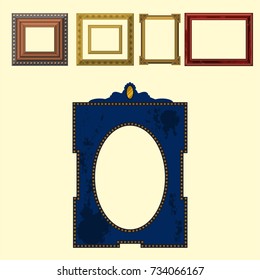 Picture frame museum interior exhibition decorative vector photo art gallery on vintage antique decoration wall.