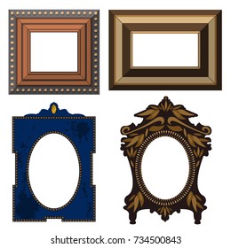 Picture frame museum interior exhibition decorative vector photo art gallery on vintage antique decoration wall.
