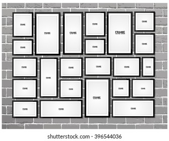 Picture frame on brick wall - vector. Photo art gallery