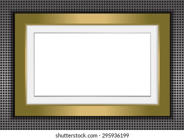 Picture frame on metal background. Vector illustration.
