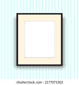 Picture Frame On Retro Style Blue Striped Wallpaper