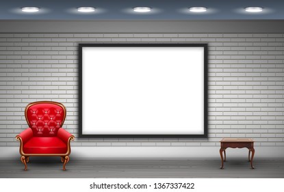 picture frame on the white brick wall in the gallery