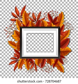 Picture frame with orange leaves in background illustration