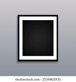 Picture frame, photo on the wall realistic blank template. Passepartout is a vertical blank layout. A decorative element of the interior for good memories. Vector photo frame illustration.