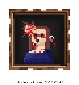 Imagen de píxel de marco de imagen. Imagen vectorial. Viejo marco de madera. Dolor y sufrimiento. Mujeres con cáncer. Feliz Halloween.