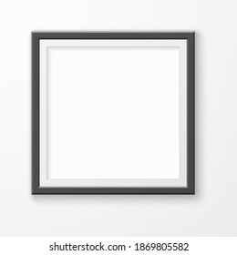 Picture frame. Realistic blank image on gallery wall, modern black square empty photoframe, montage space template for illustration or photography vector single interior element with copy space