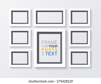 Picture frame. Realistic design. For picture or your presentations. Isolated on a gray background. Free space for text. Vector illustration.