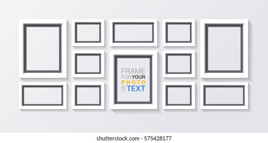 Picture frame. Realistic design. For picture or your presentations. Isolated on a gray background. Free space for text. Vector illustration.