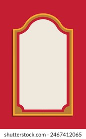 A picture frame with a red and gold border on a red background