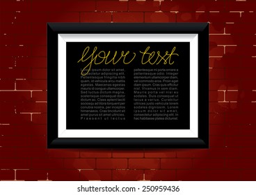 Picture frame with shadow on brick wall. Vector background. Design for your content.