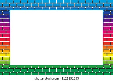 Picture frame surrounded by bricks,Tile, block, background material wallpaper, photo frame, photo space,