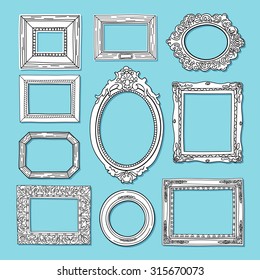 Picture frame vector. Hand drawn vintage art gallery set