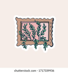 Picture frame. Vector illustration. Design for stickers, poster, social media post. Positive doodle icons, home elements. Isolated on white background. 