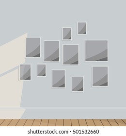 Picture frame vector. Photo art gallery on vintage wall.