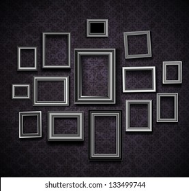 Picture frame vector. Vintage photo frames on old wall