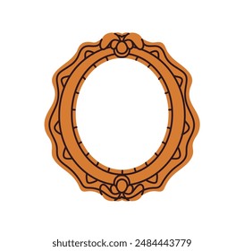 Picture frame in vintage style. Painting baguette, blank space in traditional border, framework for gallery. Classic decoration, rounded shape. Flat vector illustration isolated on white background