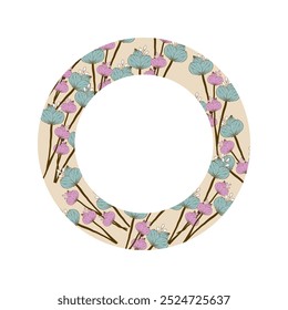 Picture Frames Flower. Circle Frame Clip Art Floral Design. Vector flower pattern element design. A template for printing postcards, invitations, door decoration, party, etc.