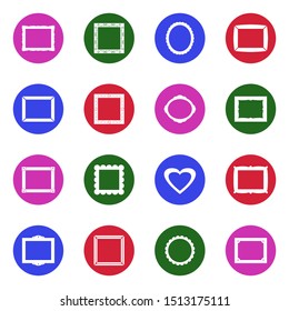 Picture Frames Icons. White Flat Design In Circle. Vector Illustration.
