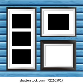 Picture frames on blue wall illustration
