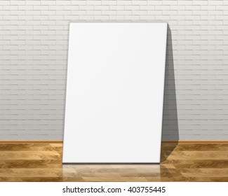  Picture frames on brick wall and the wooden floor. Vector illustration.