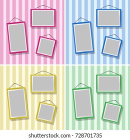 Picture frames on four different wallpapers illustration