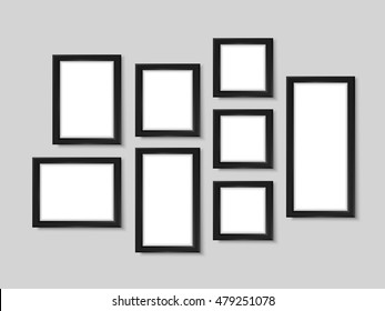 Picture frames. Realistic wall photo gallery vector illustration. Photoframes mockup. Empty simple vector frames for your illustrations, drawings, posters or photos.