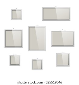 Picture frames set. Different portrait, landscape and square vector frames for pictures or photos.