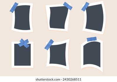 Picture frames taped set. Collection of photo border with scotch. Vector flat illustration.