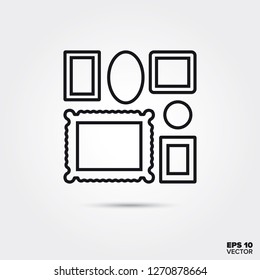 Picture frames at wall line icon vector illustration. Home decoration and interior symbol.