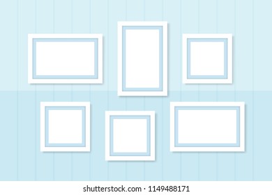 Picture Frames White Template On Wall Light Blue Pastel, Frame Cute For Family Love Picture, Set Vintage Frames Picture Chic Luxury On Pastel Blue Wall, Picture Frames For Photo Art Gallery (vector)