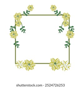 Picture frames yellow flower and green leaves. Frame Clip Art Floral Design. Vector flower pattern element design. A template for printing postcards, invitations, door decoration, party, etc.