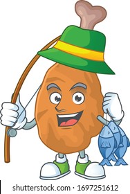 A Picture of fried chicken fisher mascot design catch a fish