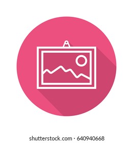 Picture gallery flat linear long shadow icon. Wall painting. Art exhibition. Drawing studio. Vector outline symbol