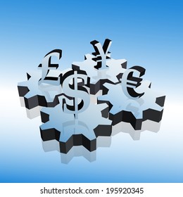 Picture of a gears with money signs, abstract concept, vector eps 10 illustration